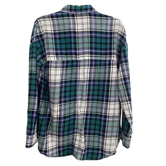 Old Navy The Boyfriend Shirt Blue Green Plaid Size Medium - Picture 4 of 4